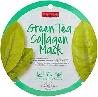 Purederm Маска для лица тканевая Green Tea Collagen Mask 18 г