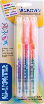 Crown Multi Hi-Lighter двухсторонний H2-1000-B/3 (3 шт, ассорти)