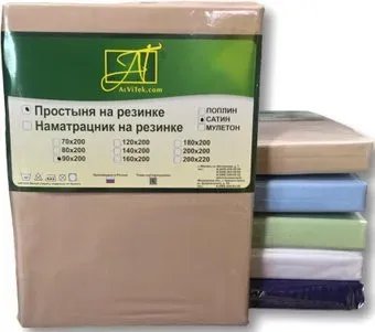 Альвитек Сатин однотонный на резинке 180x200x25 ПР-СО-Р-180(180)-МОК (мокко)