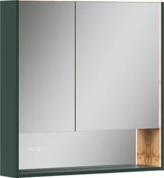 EQUIL Шкаф с зеркалом для ванной Gleam 80.2D (зеленый камень/дуб вотан)