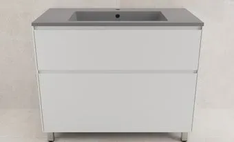 Symbolite Тумба с умывальником Лима 100 Line Plus 2 ящика + Line 100x48 (белый матовый/серый шелк)
