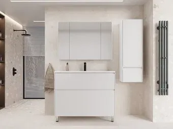 Symbolite Тумба с умывальником Лима 100 Line Plus 2 ящика + Line 100x48 (белый матовый)