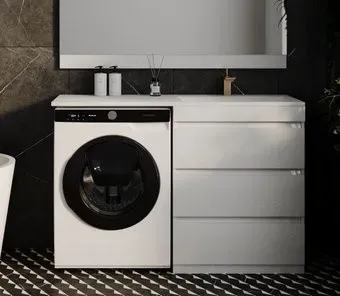 Symbolite Тумба с умывальником Даллас 130 Люкс Plus 3 ящика + Даллас 130x48.2 (правый, белый)