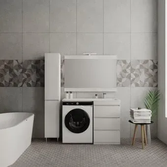 Symbolite Тумба с умывальником Даллас 110 Люкс Plus 3 ящика + Даллас 110x48 (правый, белый)