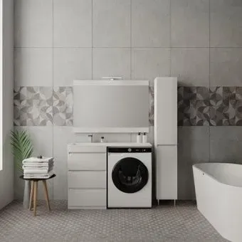Symbolite Тумба с умывальником Даллас 110 Люкс Plus 3 ящика + Даллас 110x48 (левый, белый)