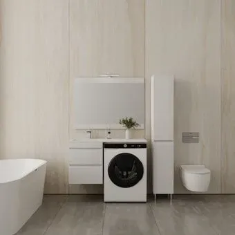 Symbolite Тумба с умывальником Даллас 110 Люкс Plus + Даллас 110x48 (подвесная, левый, эмаль белый)