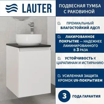 Lauter Тумба под умывальник Mia 40 + 21499-31 (белый глянец + столешница текстура камня, черный Mia 40)