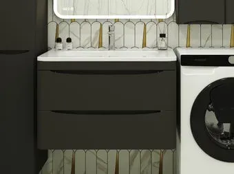 Symbolite Тумба под умывальник Бергамо мини 80 Люкс Plus 2 ящика + Каре Люкс Мини 80х35 (подвесная, черный)