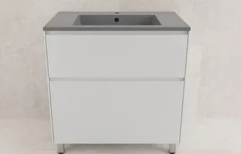 Symbolite Тумба под умывальник Лима 80 Line Plus 2 ящика + Line 80x48 (белый матовый/серый шелк)