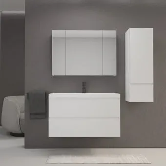 Symbolite Тумба под умывальник Манхэттен 100 Plus 2 ящика (подвесная, белый матовый)