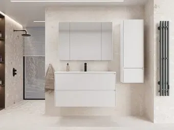 Symbolite Тумба под умывальник Лима 100 Line Plus 2 ящика + Line 100x48 (подвесная, белый матовый)