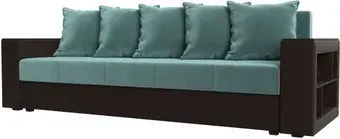 Лига диванов Дубай Лайт 114375 (велюр бирюзовый/экокожа коричневая)