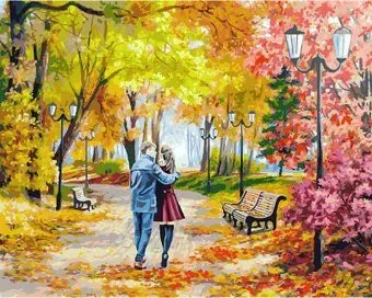 Белоснежка Осенний парк, скамейка, двое 142-AB