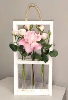 Florbox Деревянная для композиций на 3 колбы с розой 43x23 см (белый)