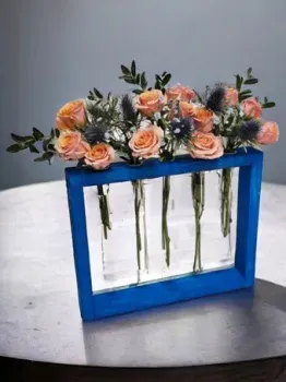 Florbox Деревянная низкая на 5 колб 24x30 см (синий)