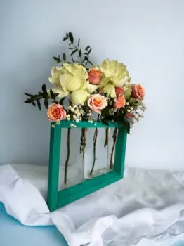 Florbox Деревянная низкая на 5 колб 24x30 см (бирюзовый)