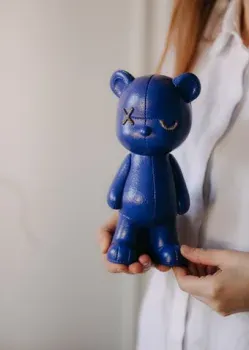 К.РАМА Мишка кожаный Kaws & Bearbrick (синий)