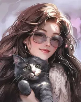 Феникс+ Брюнетка с котом 70823