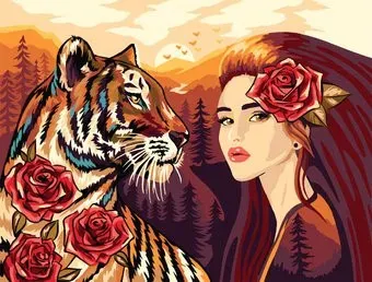 Три совы Девушка с тигром КК_53807