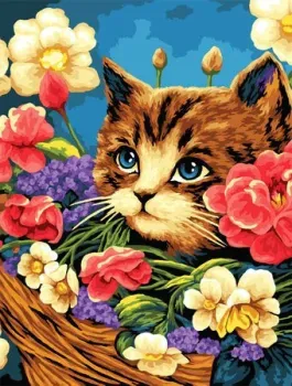 Три совы Котенок в цветочной корзине КХ4050_53893