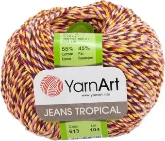 Yarnart Jeans Tropical 613 50 г 160 м (бордовый; желтый)