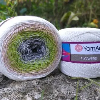 Yarnart Flowers 274 250 г 1000 м (белый; бежевый; зеленый; серый)