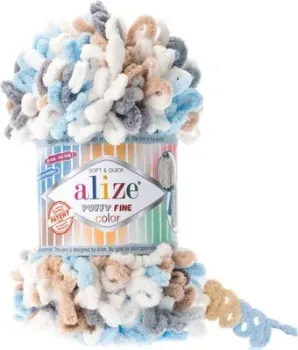 Alize Puffy Fine Color 5946 100 г 14.5 м (белый/голубой/бежевый)