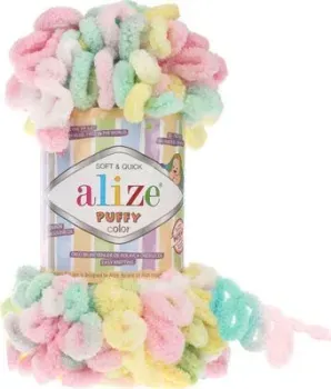Alize Puffy Color 5862 100 г 9 м (розовый/желтый/белый/зеленый)