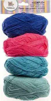 Hobbius Simple 25 г 66 м (светло-розовый/бирюзовый/голубой/синий, 4 мотка)