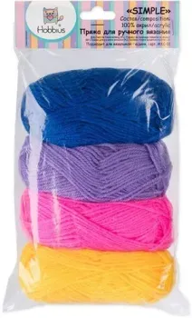 Hobbius Simple 25 г 66 м (желтый/розовый/фиолетовый/синий, 4 мотка)