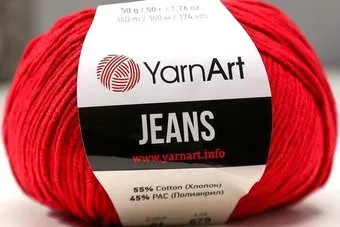 Yarnart Jeans акрил 45%, хлопок 55% 51 50 г (160 м, темно-красный)