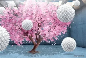 ФабрикаФресок 3D Шары на фоне сакуры 834270 (400x270)