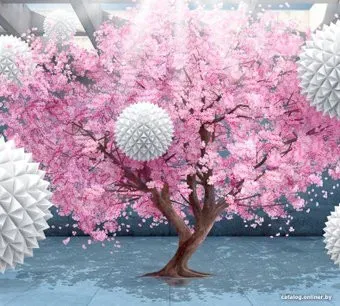 ФабрикаФресок 3D Шары на фоне сакуры 833270 (300x270)