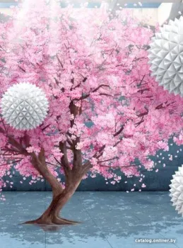 ФабрикаФресок 3D Шары на фоне Сакуры 832270 (200x270)