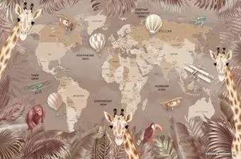 ФабрикаФресок Карта с жирафами 324265 (400x265)