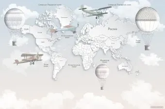 ФабрикаФресок Детская карта светлая с воздушными шарами 334265 (400x265)