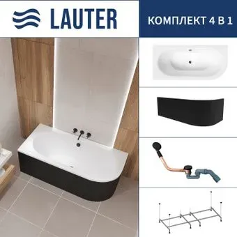 Lauter Bliss 150 L 21201051L (с каркасом, лицевым экраном черного цвета и сифоном 21Y11021 матовый черный)