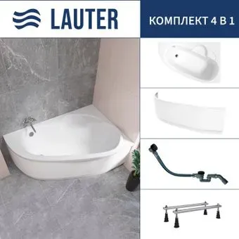 Lauter Valencia 150x100 2102150R (с ножками, лицевым экраном и сифоном 21Y32001 матовый черный)