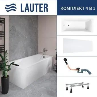 Lauter Aurora 170x75 21010075 (с ножками, лицевым экраном и сифоном 21Y11021 матовый черный)
