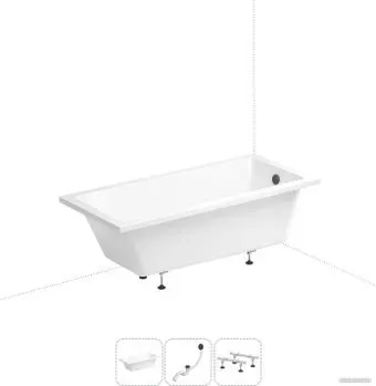 Wellsee FreeDom 150x80 231101007 (встраиваемая ванна белый глянец, ножки, сифон-автомат матовый черный)