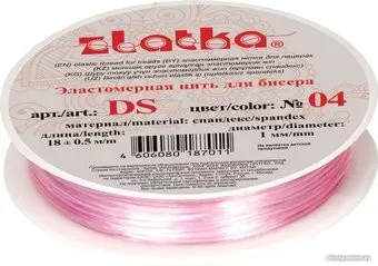 Zlatka Эластомерная нить (спандекс) DS d 1 мм 18 м (№04 бело-розовый)