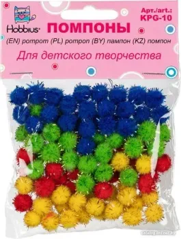 Hobbius KPG-10 Помпоны 10 мм (100 шт, ассорти)