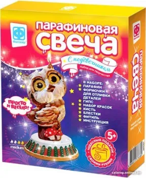 Фантазер Парафиновая свеча с подсвечником СОВА 284206