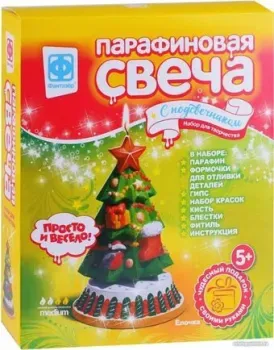 Фантазер Парафиновая свеча с подсвечником Елочка 284202