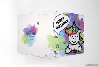Wizardi Открытка. С Днем Рождения Единорог Wc0293
