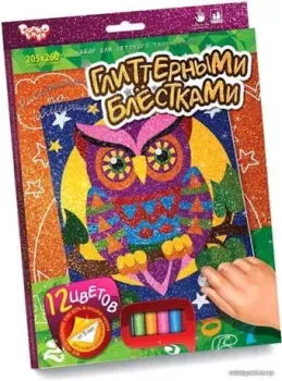 Danko Toys Раскраска глитерными блестками по номерам. Сова РГН-02-03