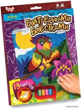 Danko Toys Раскраска глитерными блестками по номера. Попугайчик РГН-02-04